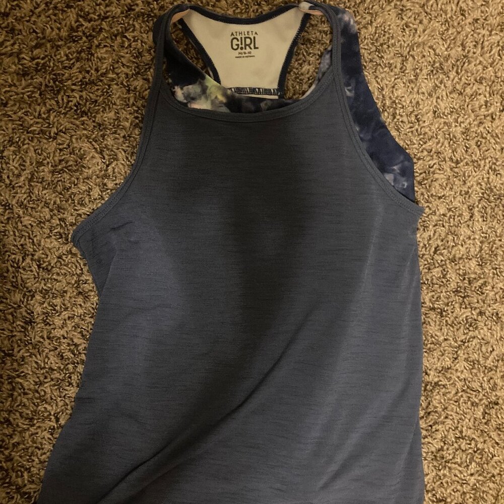 Athleta Girl Perfect Pair Tank Collage Abstract Blue Medium 8-10 Layered Active